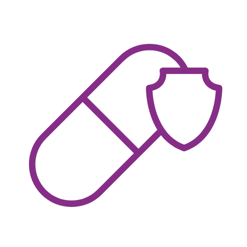 Purple capsule and shield icon 