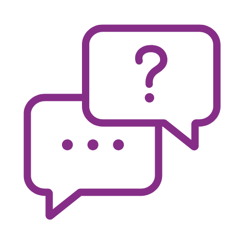 Purple icon speech bubbles with dots and a question mark